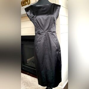 Party dress! Club Monaco Boat neck satin black dress.